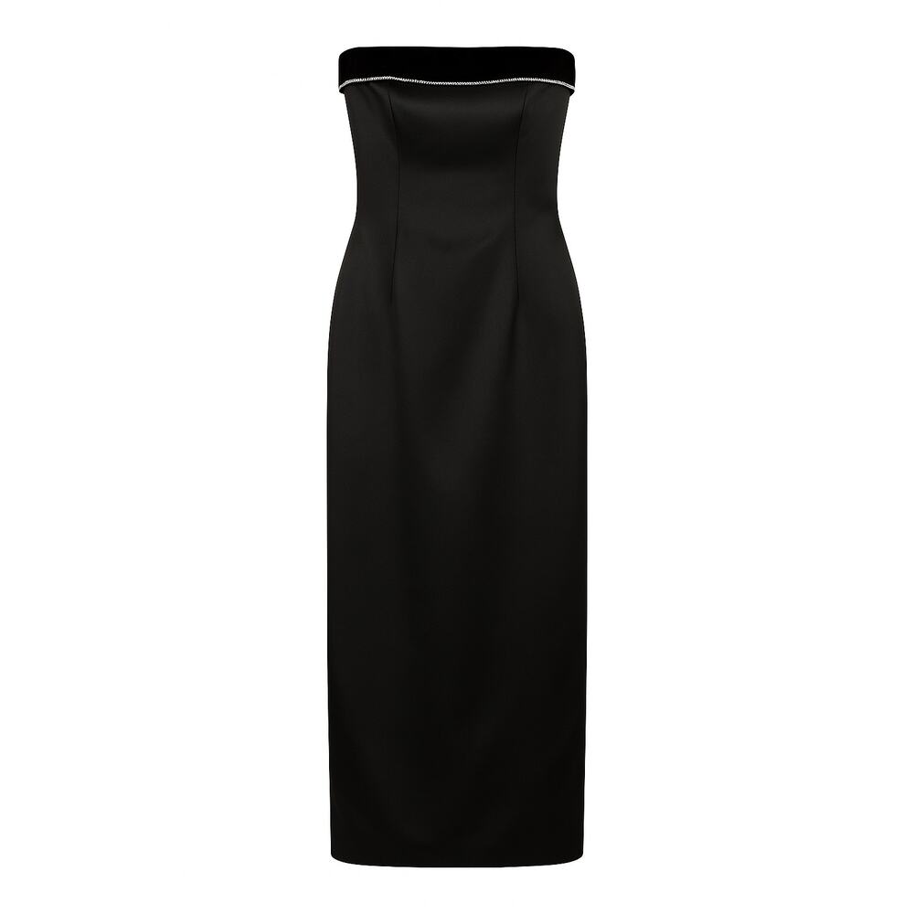 Vintage Scott McClintock Black Velvet & Satin Rhinestone Strapless Gown Sz 8
